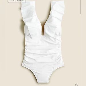 J. Crew White Ruffled Fully Lined size 12 One Piece Swimsuit